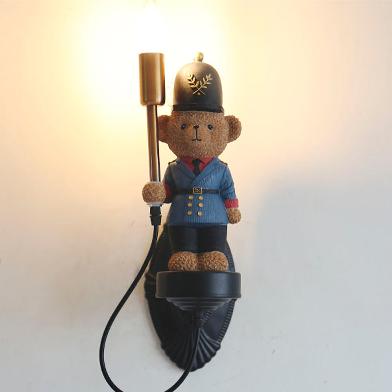 Wall-Mounted Teddy Bear Wall Lamp in Blue Uniform