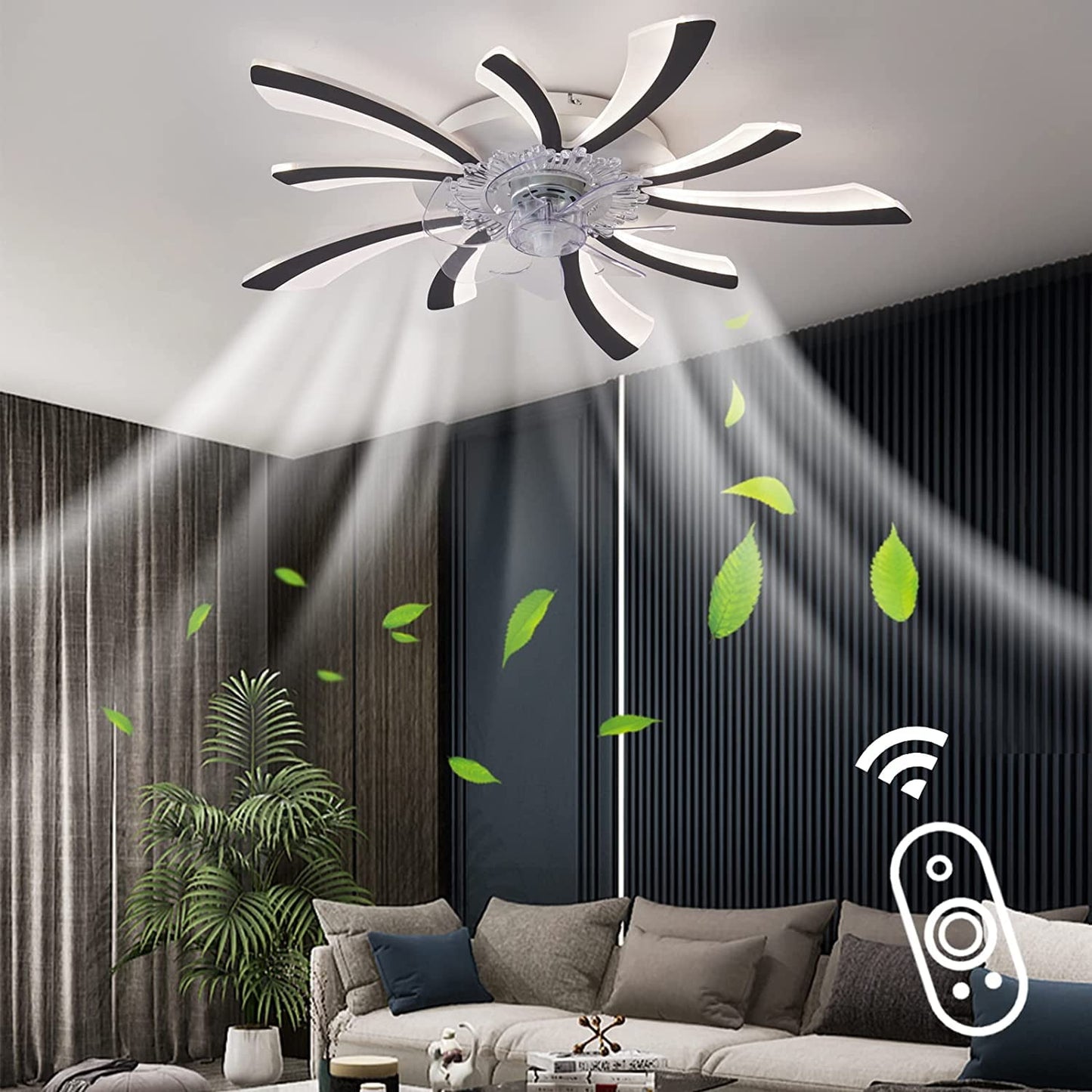 27In Low Profile Ceiling Fans with Lights,White Modern Dimmable Flower Shape,6 Speeds 3 Light Color Flush Mount Ceiling Fan with Remote Control/App Control for Bedroom Children's Room Dining Room