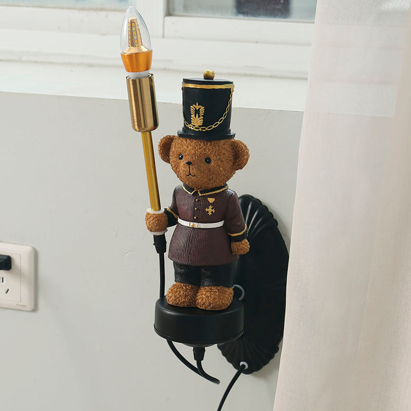 Wall-Mounted Teddy Bear Wall Lamp in Brown Uniform